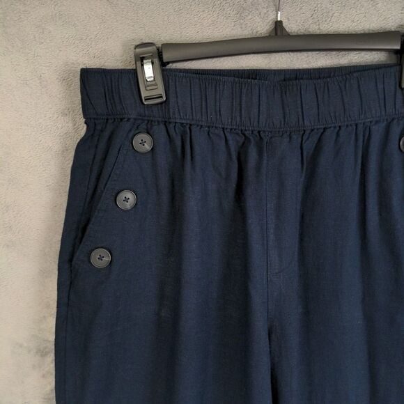 NWT Loft Linen Blend Trousers Size PL Sailor Style Navy High Rise Straight Fit - Picture 2 of 7